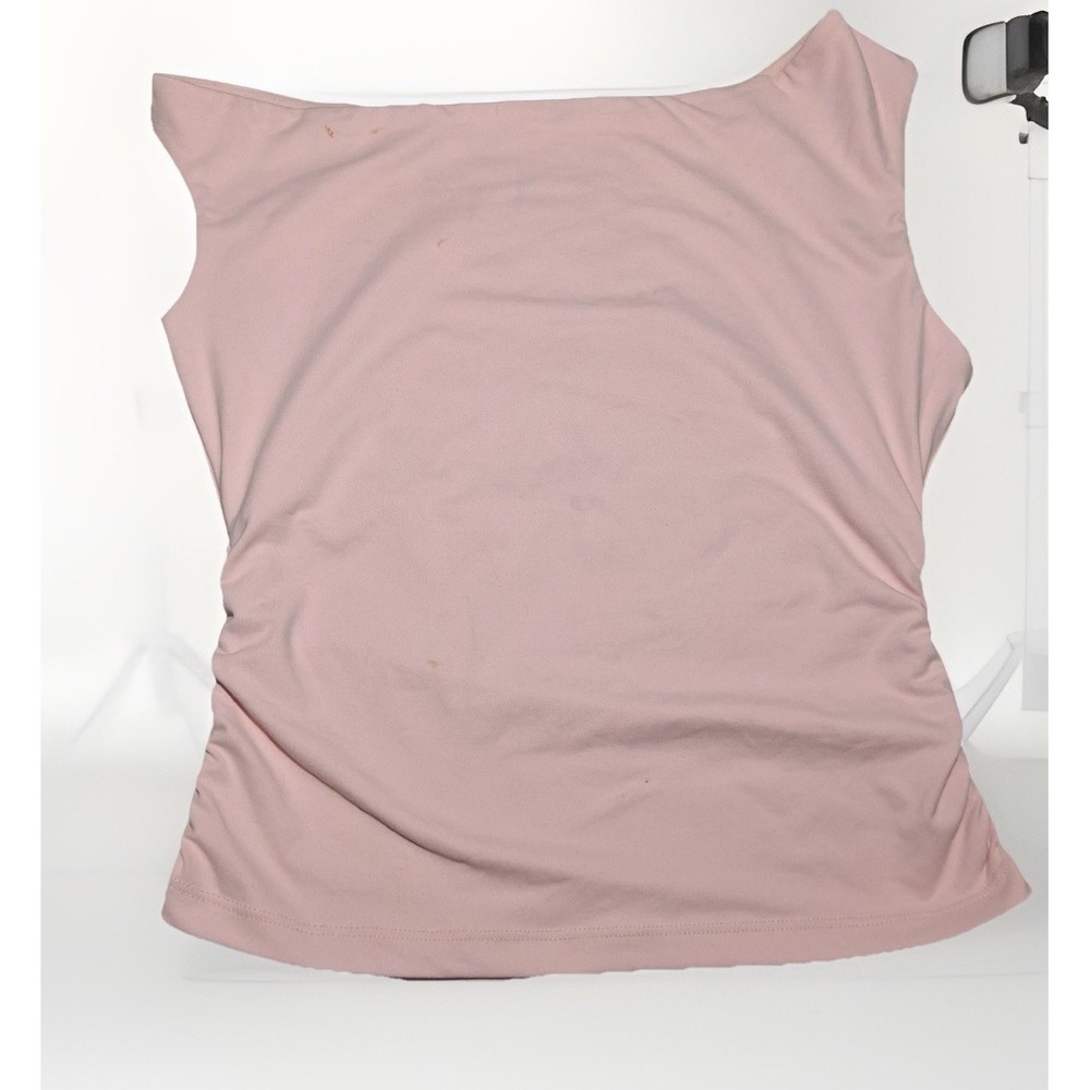 Trendy Queen Pink Sleeveless Ruched Boat Neck Top Small Slim Fit Stretchy Basic